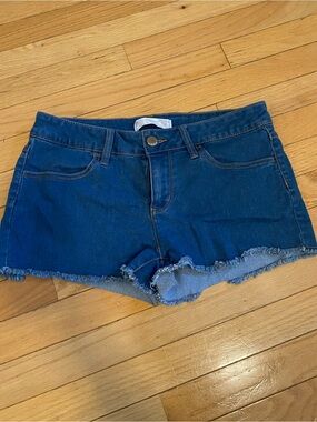 No Boundaries Dark Blue Frayed Denim Shorts